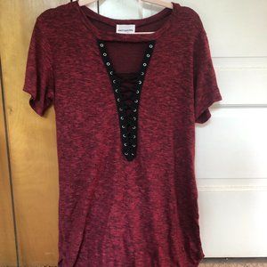 Maroon V-Neck Tie Oversized Shirt / T-Shirt Dress